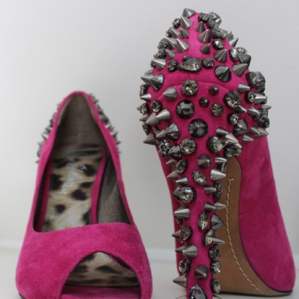 Sam Edelman Pink Suede Spiked Heels