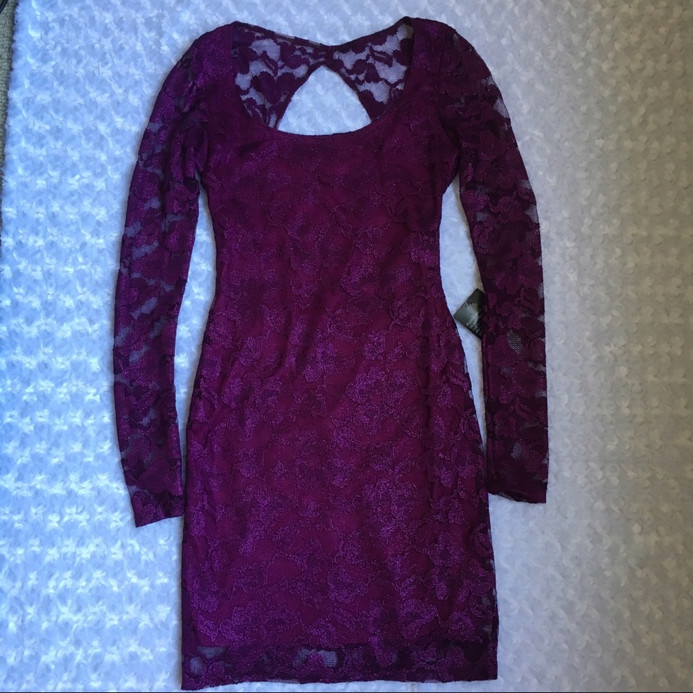 Arden B purple lace dress with low back