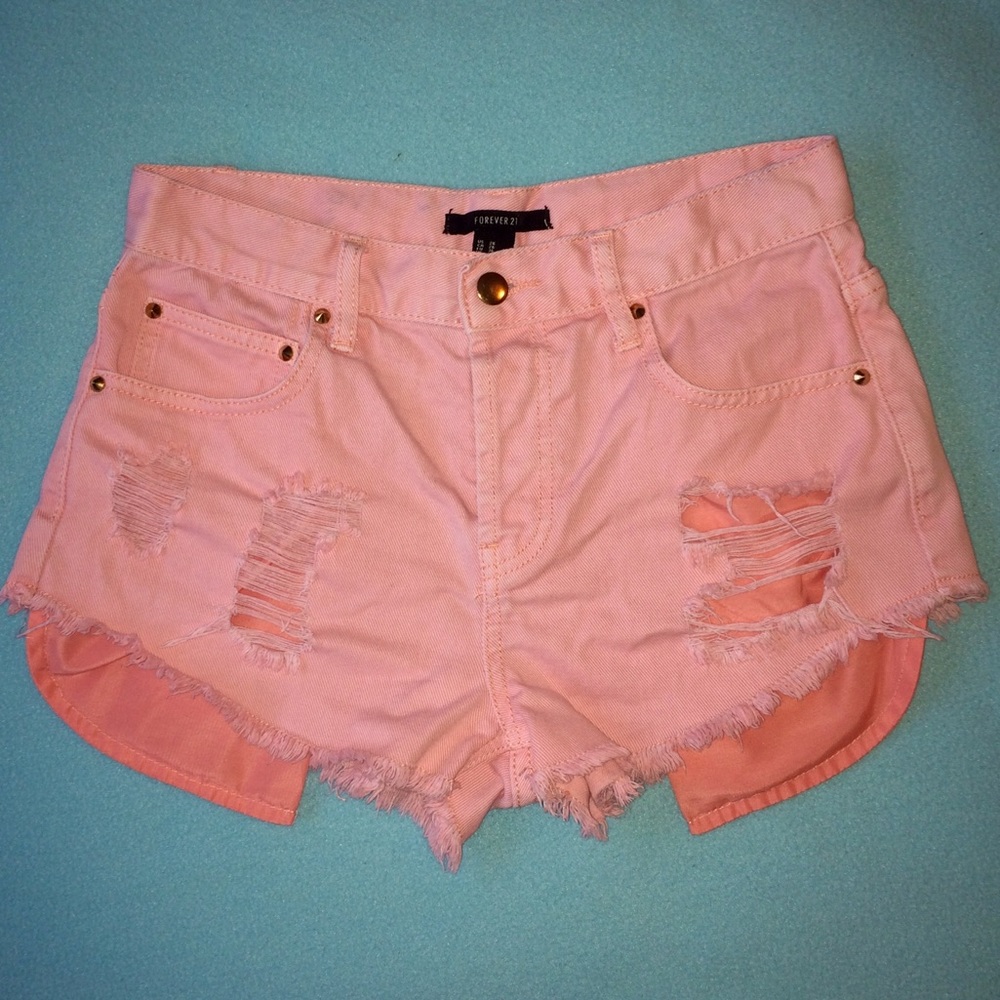 Pink high waisted denim shorts
