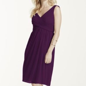 Short Mesh Bridesmaid Dress with Cowl Back - Plum