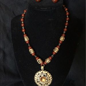 Medallion necklace and earring set
