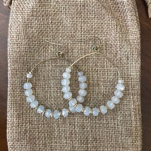 Gold Wire Hoop Earrings w/ Opaque Beads