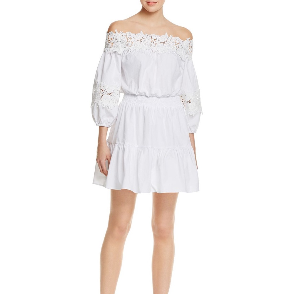 Aqua Off-the-Shoulder White Dress