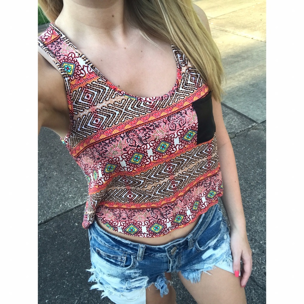 Orange printed SMALL crop top tank