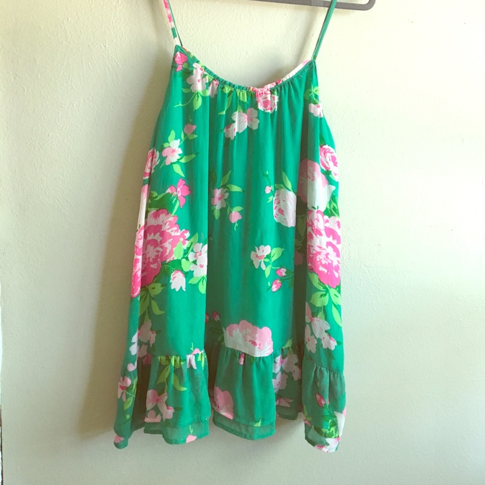 Green and pink floral summer dress