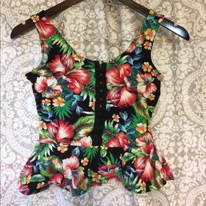 Tropical Print Peplum Tank