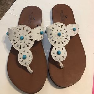 American Eagle White and Turquoise Sandals 7