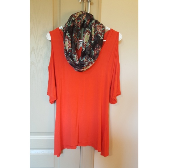 Cold shoulder orange tunic with scarf - Picture 1 of 1