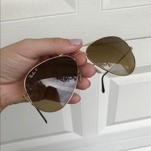 gold/brown authentic rayban polarized aviators