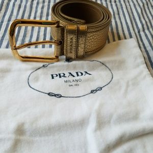 Prada metallic gold pebbled leather belt