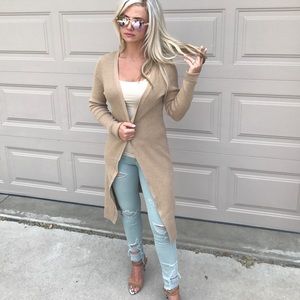 Women's full length tan sweater