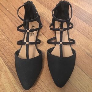 Black T-Strap Cage Flats