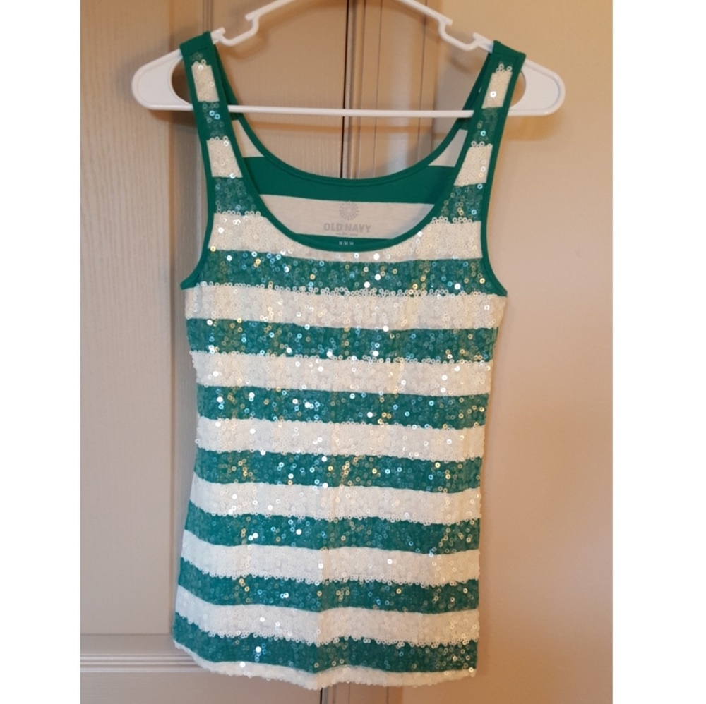 Old Navy Teal and White Sequined Tank
