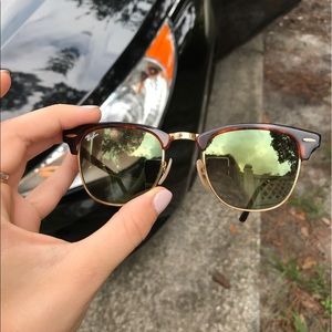 rayban clubmaster tortoise/gold flash lense