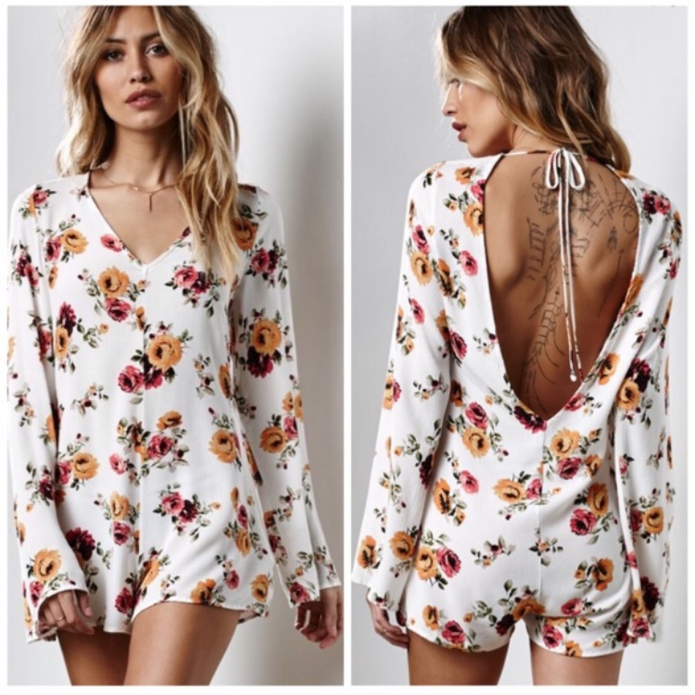 Honey Punch Bell Sleeve Floral Romper