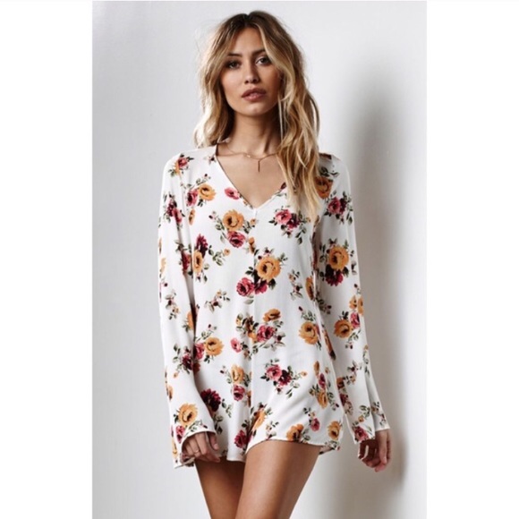 Honey Punch Bell Sleeve Floral Romper - Picture 2 of 2