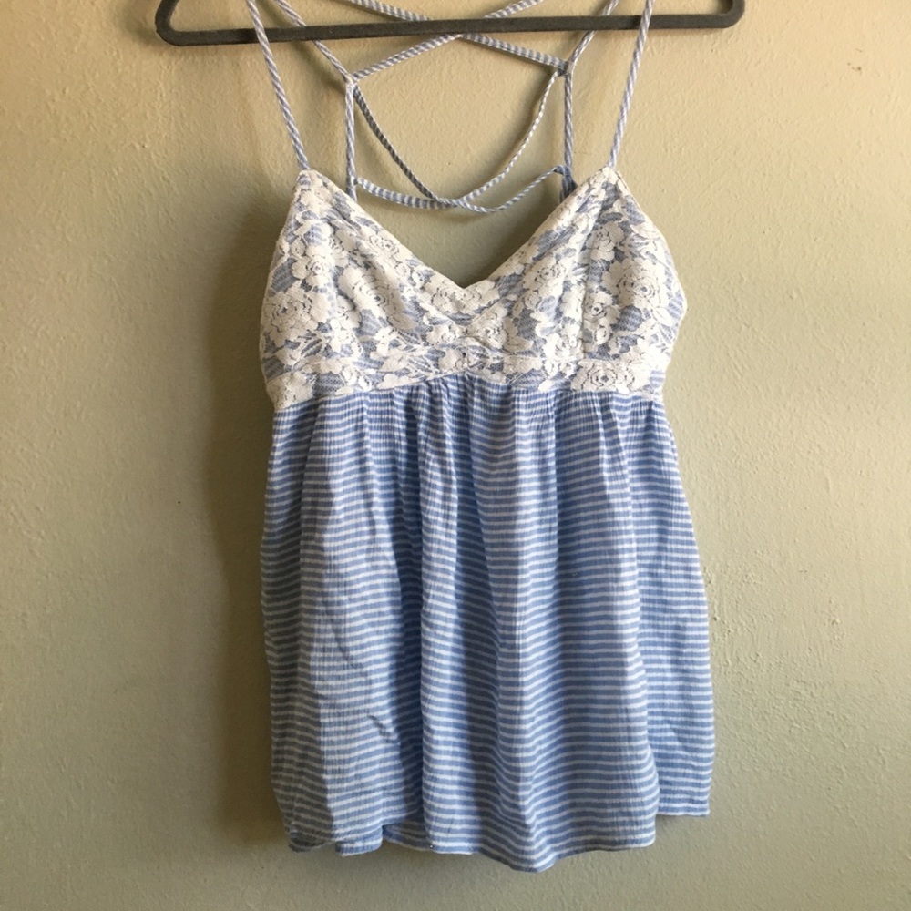 Blue and white striped lace top