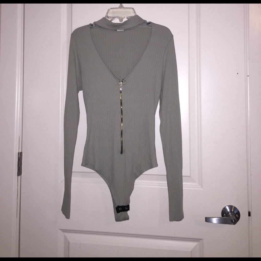 Light Teal Bodysuit with Choker Neckline