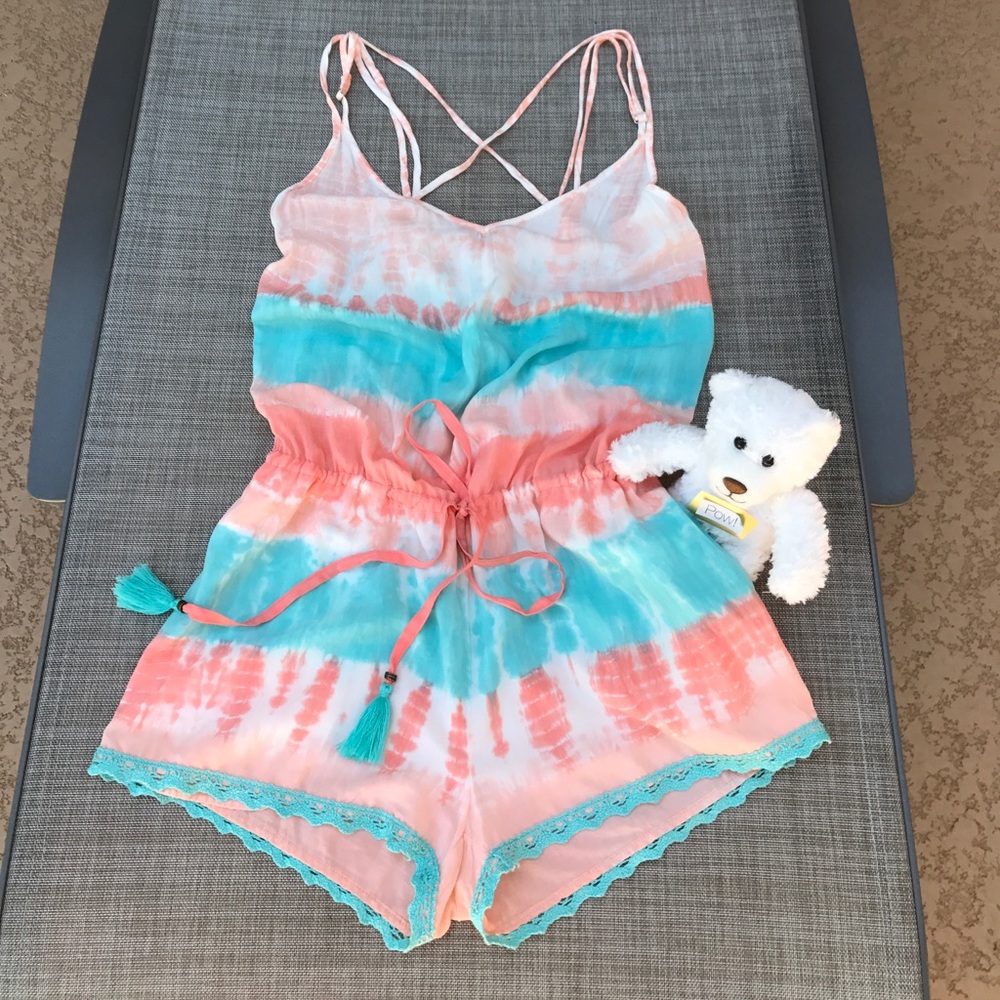 Gypsy 05 Low Back Spaghetti Strap Romper tie dye