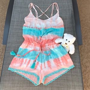 Gypsy 05 Low Back Spaghetti Strap Romper tie dye