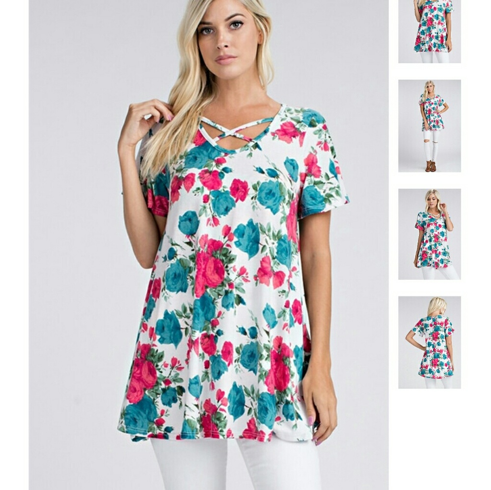 ❤️CLOSING SALE❤️ Pink and Blue Floral criss cross
