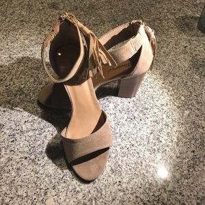 Fringe Finder Beige Suede Fringe Heels