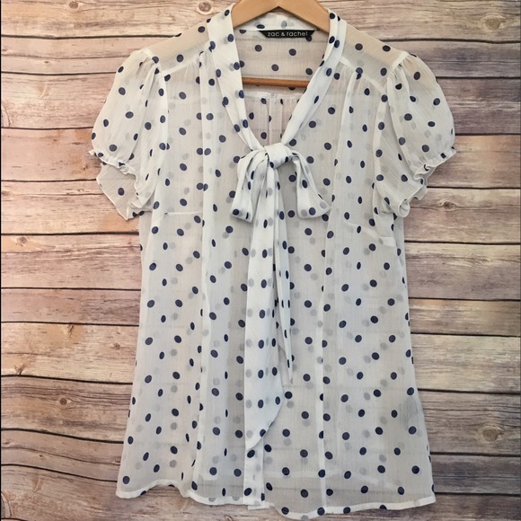Zac & Rachel Tops - Zac & Rachel White Blue Polka Dot short sleeve top