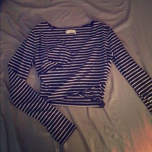 A&F Navy and white striped crop top