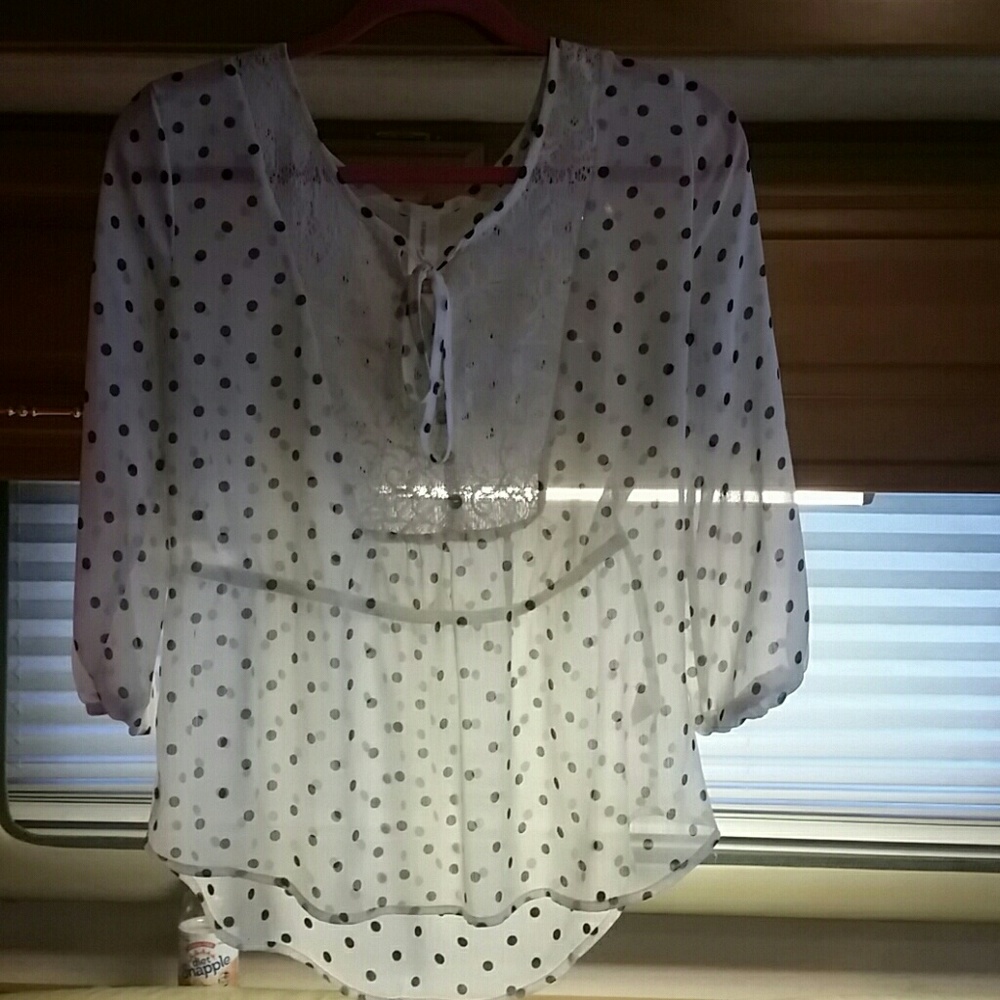 Off white and black polka-dot sheer shirt
