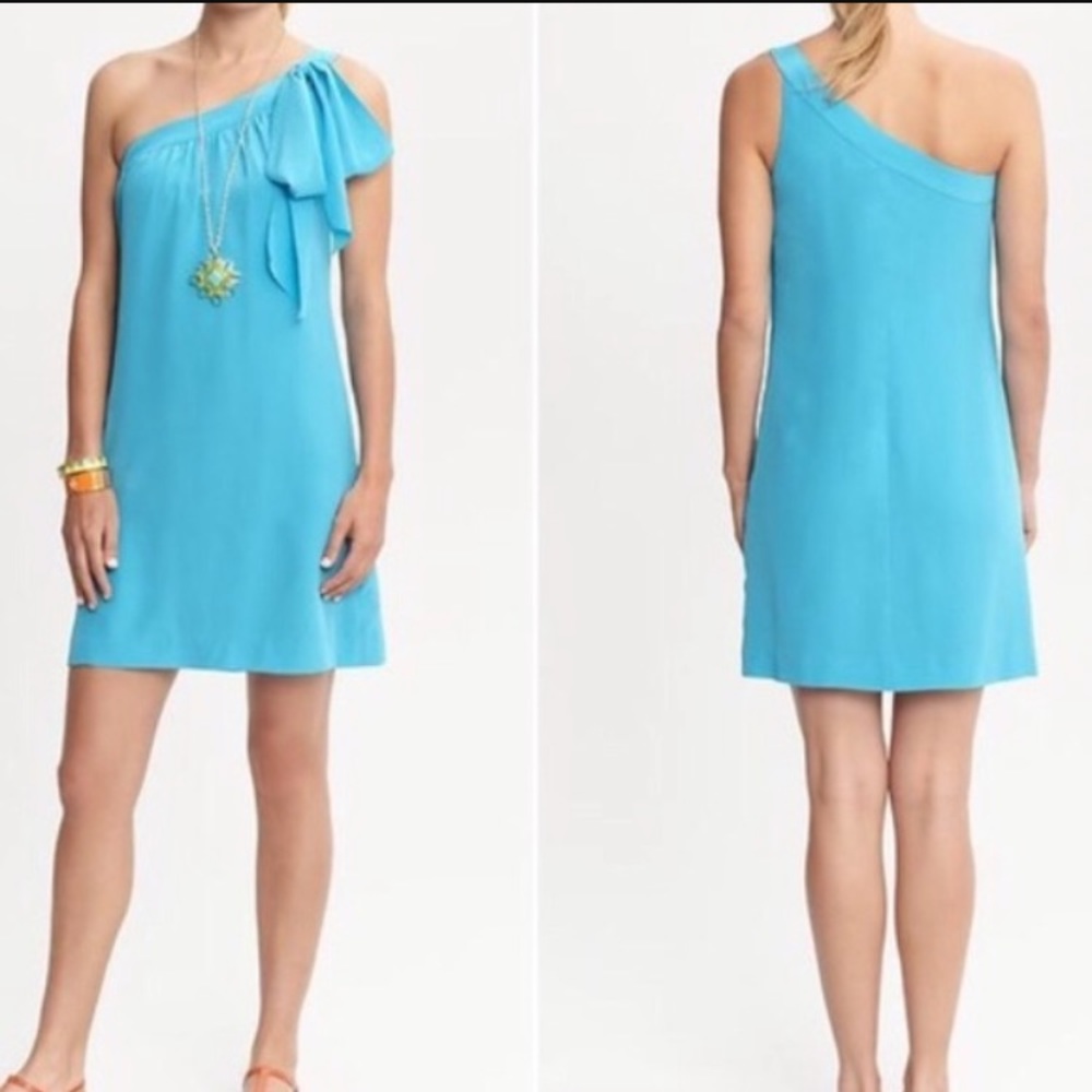 NWOT TRINA TURK BLUE SILK ONE SHOULDER DRESS