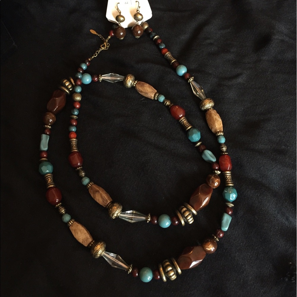 44" beaded necklace and earring set