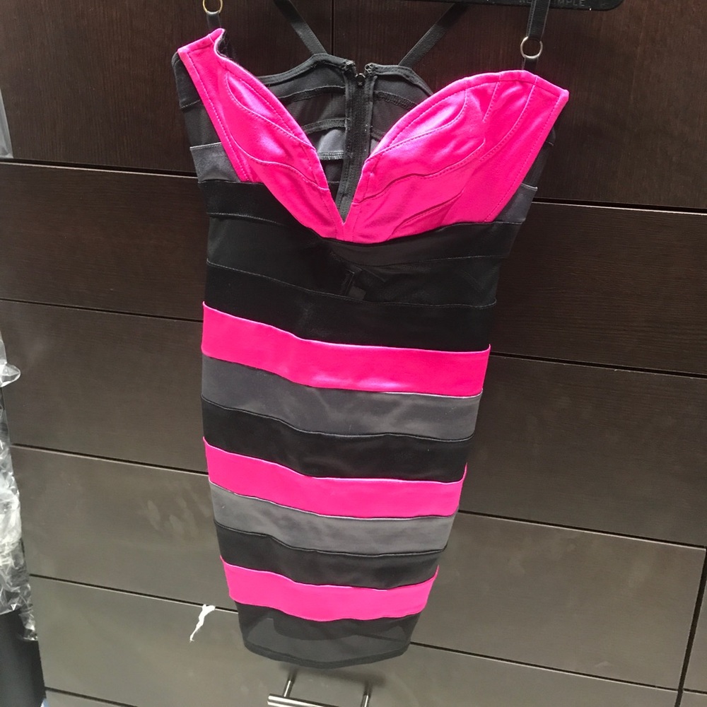 Hot pink, gray and black dress