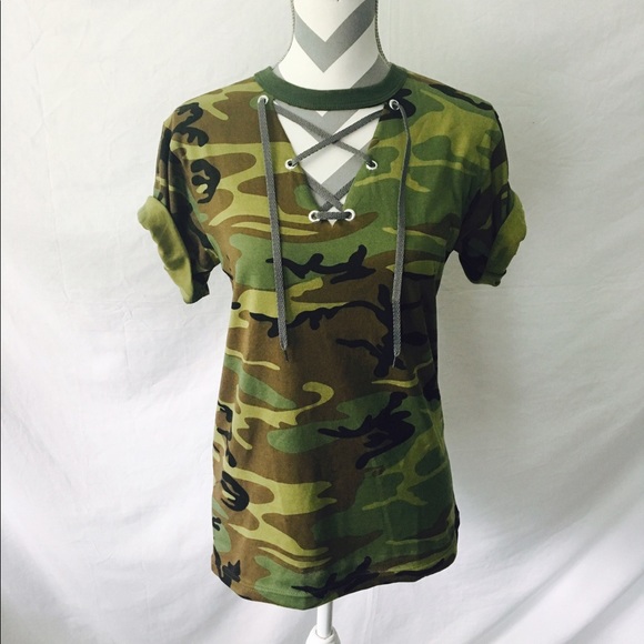 Tops - ⚙️⚙️Custom Design Camo Lace Up Tee