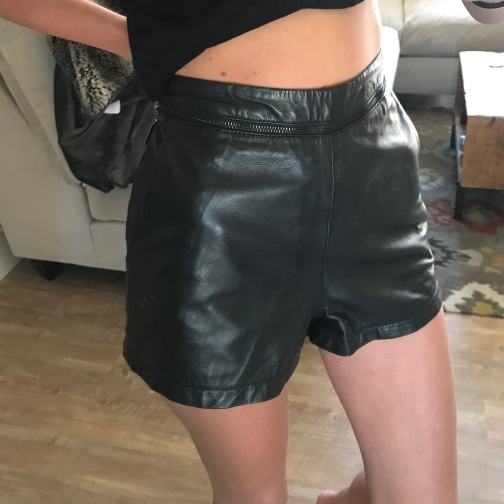 Stella & Jamie black leather shorts