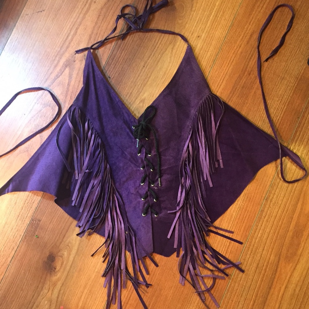 Vintage Suede Fringed Halter Top
