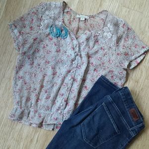 Sheer floral print blouse