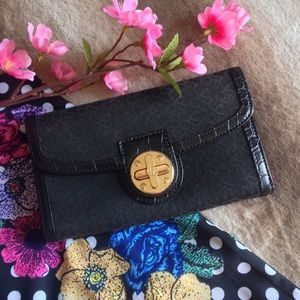 DKNY Black Canvas Flap Wallet