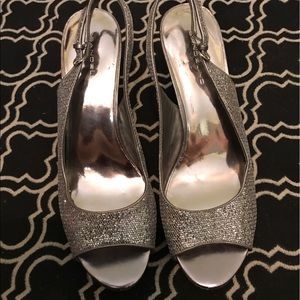 silver glitter heels