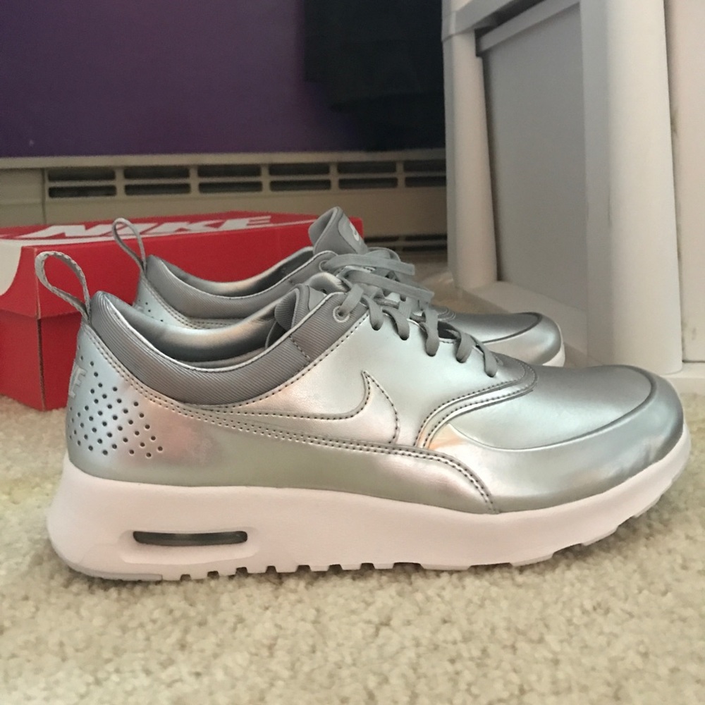 Metallic Silver Air Max Thea Premium. Size 8.5