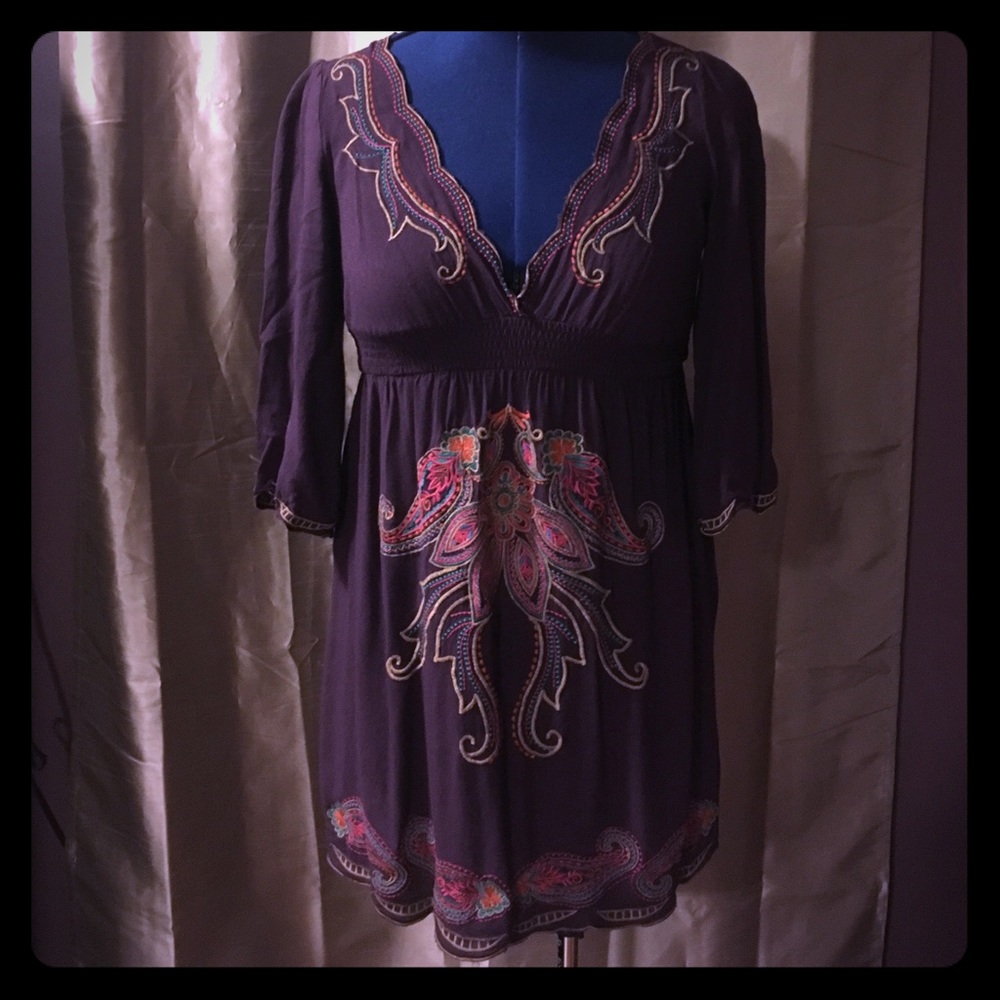 3/4 Sleeve Embroidered Dress