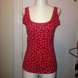 Red and white polka dot lace tank top