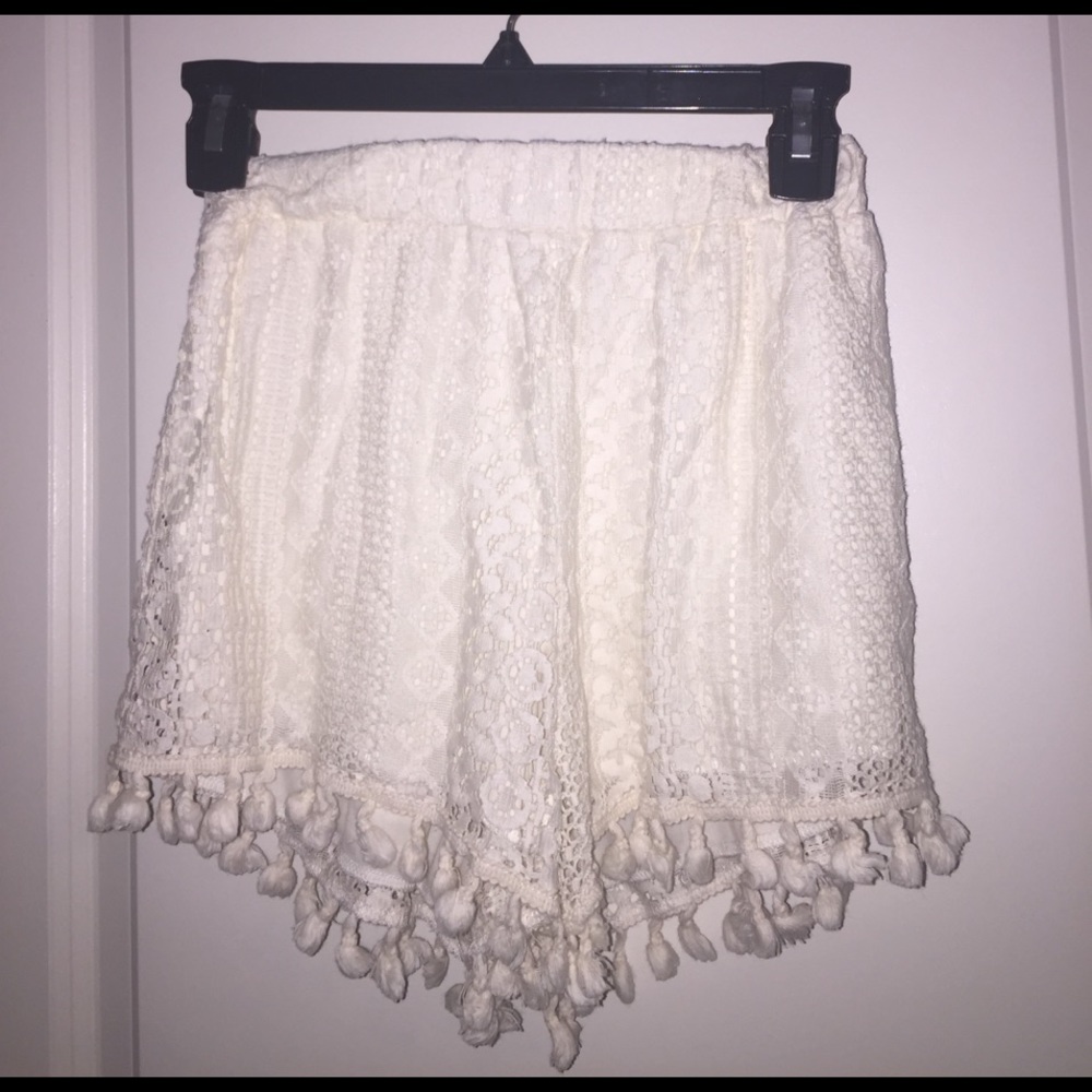 White Lace Pom-Pom Shorts