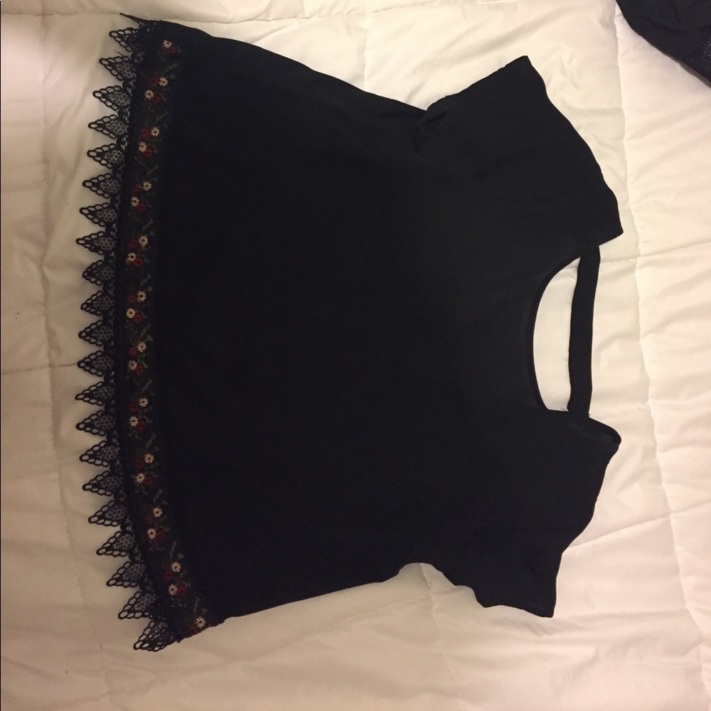 Black Chiffon top with crochet at the bottom