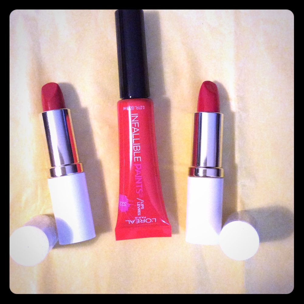L'Oréal Lip Paint and  2 Generic Red Lipsticks