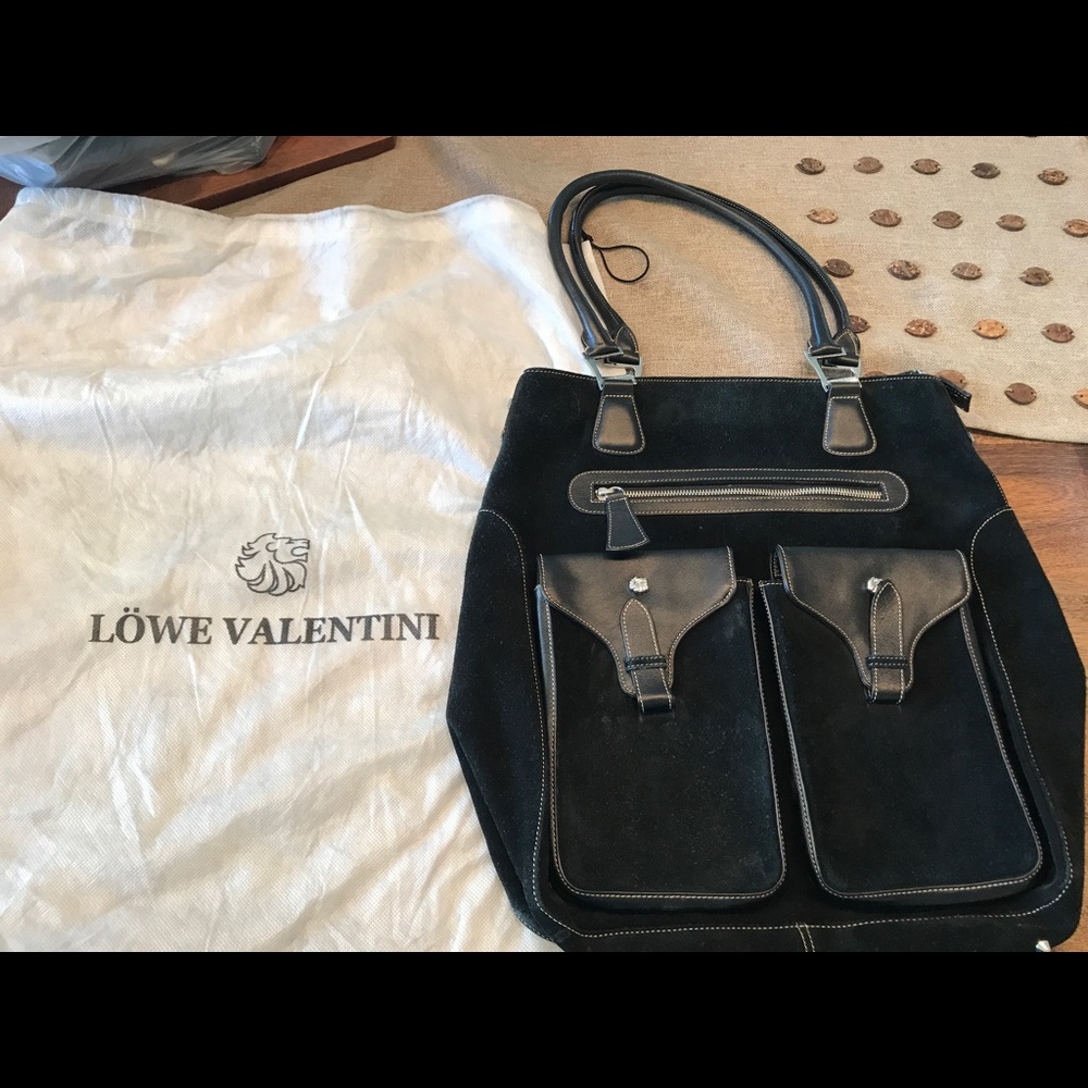 Lowe Valentini black suede and leather tote bag.