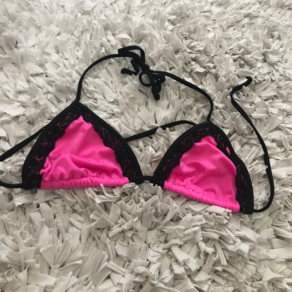 Large pink and black lace doll bikini top