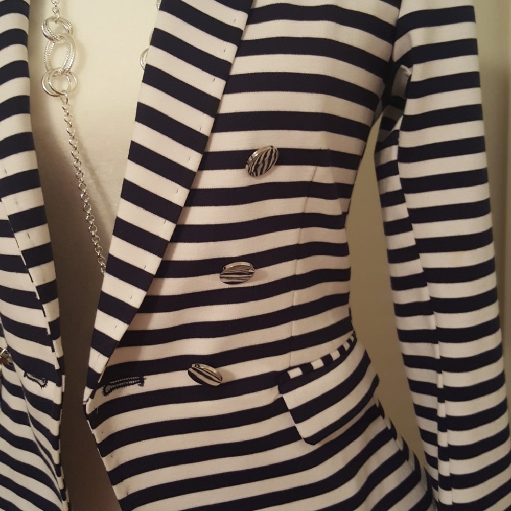 Striped blazer with mirrored silver buttons Sz 6