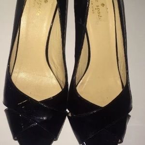 Kate spade black patent leather black heels peep 9