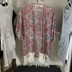 Kimono w/ red, yellow, and orange floral design