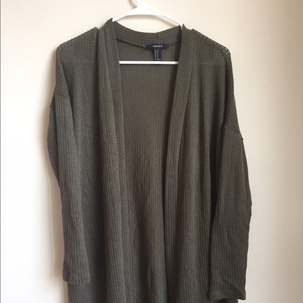 longline olive green knit cardigan